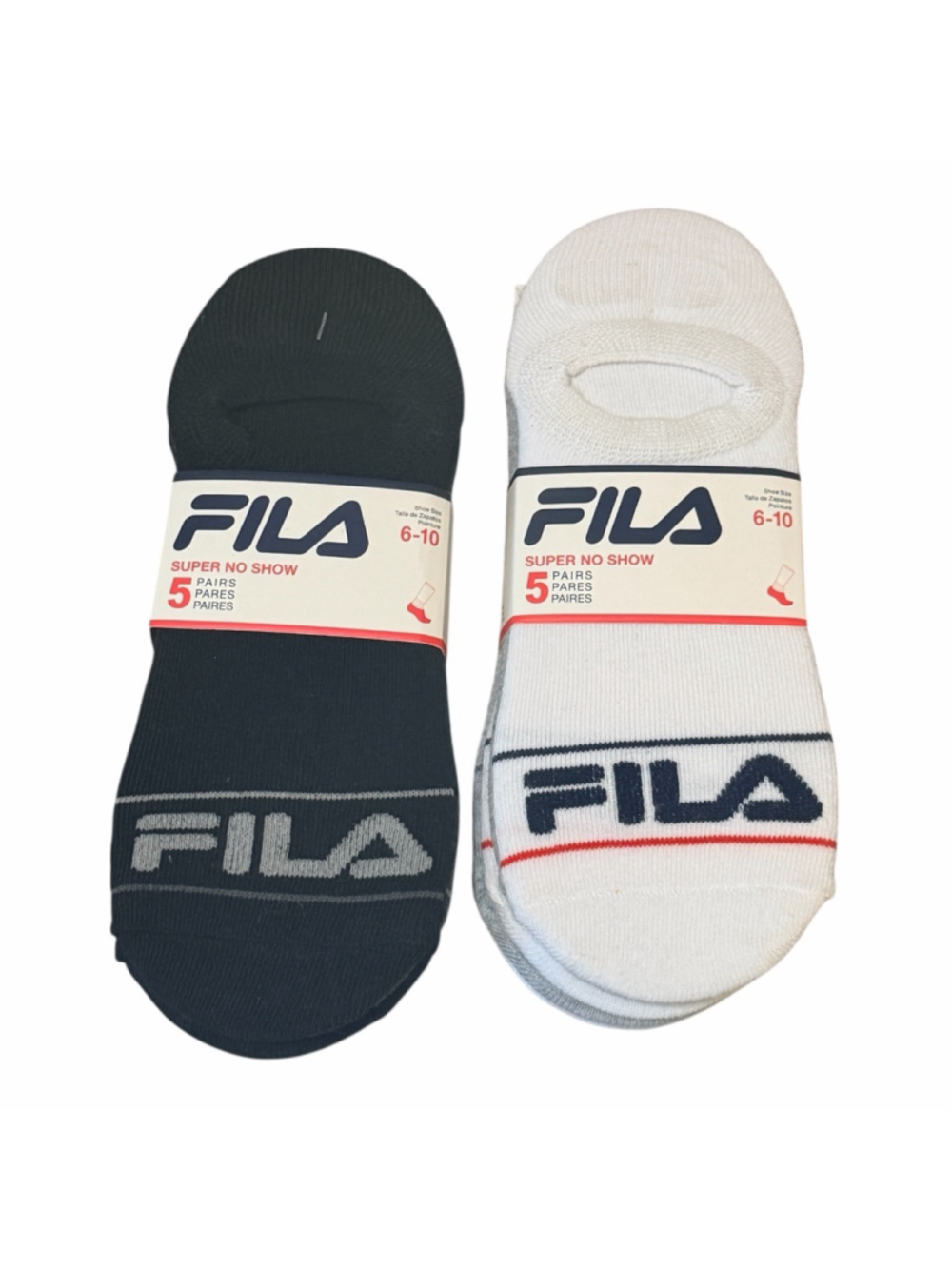 FILA Super No Show Socks 2 Packs 5-Pair Each Size 6-10 — 10 Pairs - b10